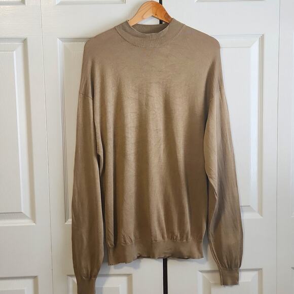Pronto Uomo Mens Light Brown Mock Sweater SZ LG Silk Blend Pullover Lightweight - Picture 1 of 10